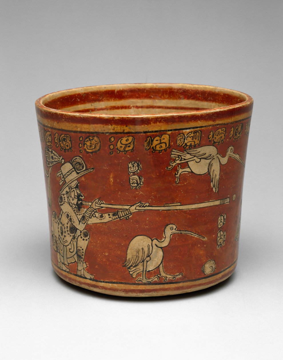 Vase med to Bwo-skyttere og vannfugler, Late Classic, 550-800 (keramikk med polykrom slip-on-maleri) av Mayan Mayan