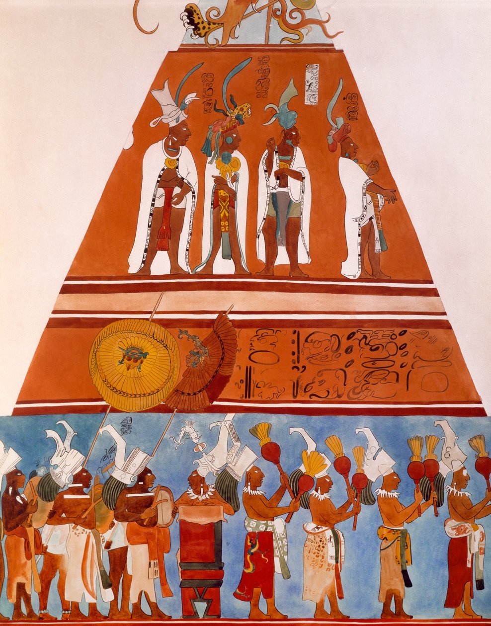 Fresker i Bonampak, Chiapas (Mexico). Detalj som viser en scene med prosesjon. Maya sivilisasjon, 9. århundre. av Mayan