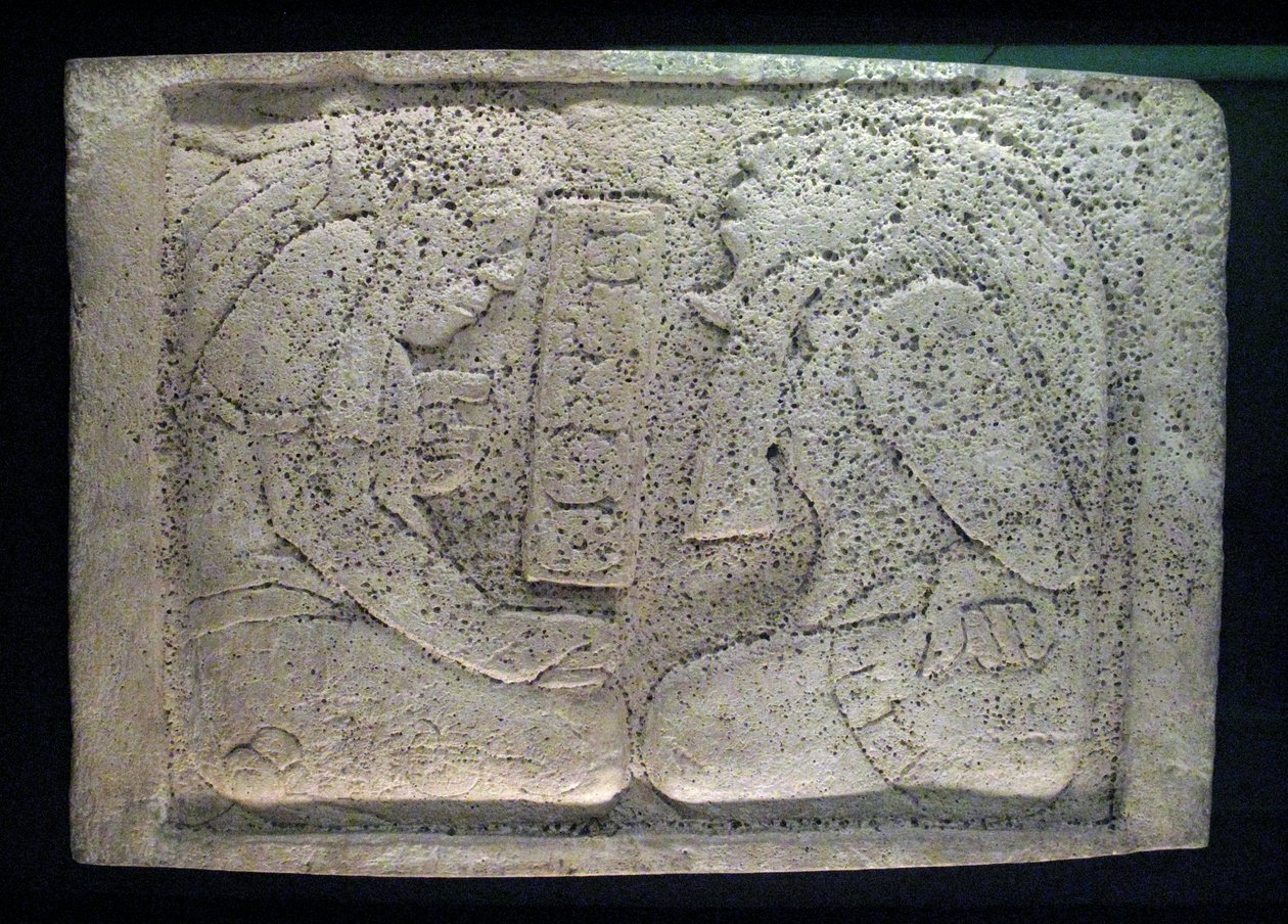 Overligger med to fanger, Yaxchilan-området, sen klassisk periode, 600-900 e.Kr. av Mayan