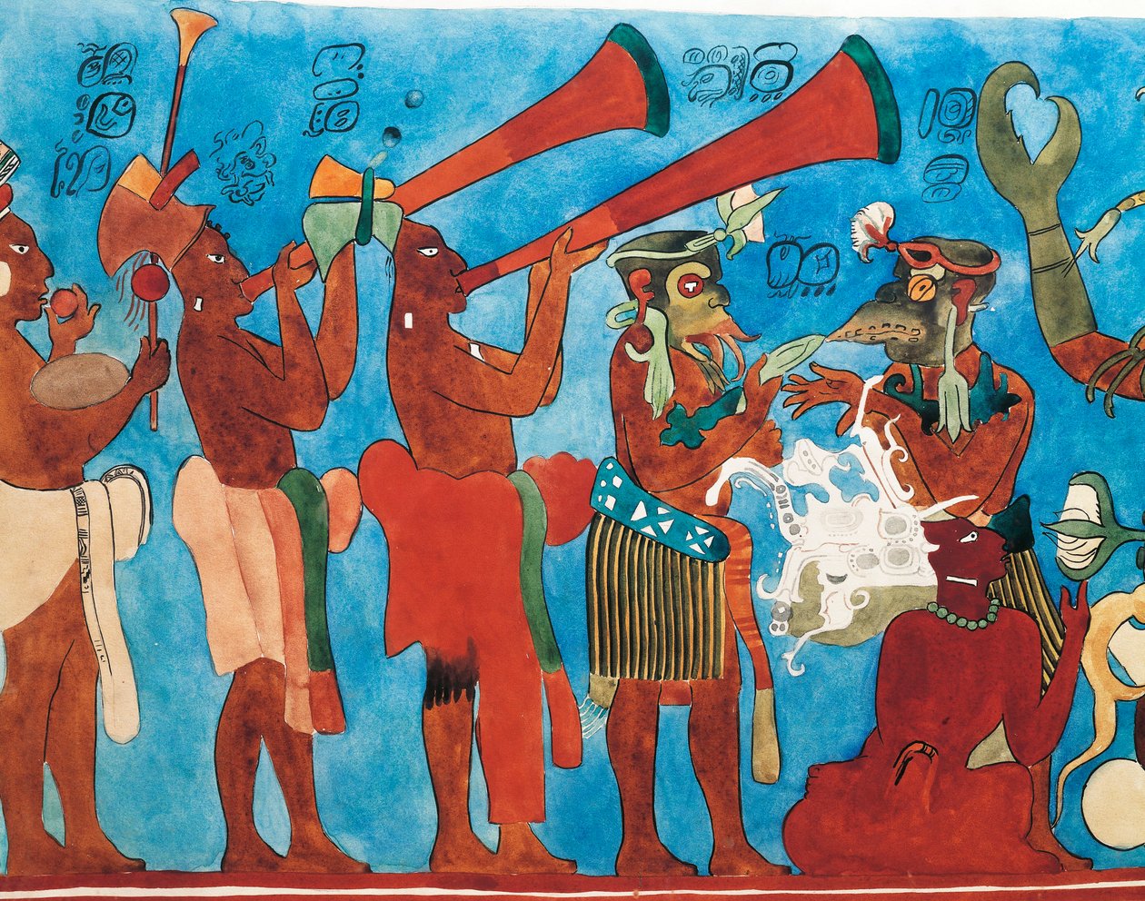 Reproduksjon av Bonampak-fresker, detalj med musikere fra Mexico, Chiapas, Bonampak (fresco) av Mayan