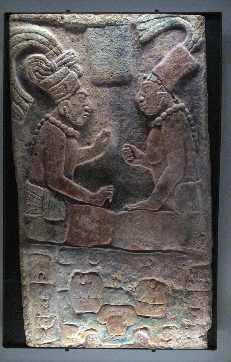 To sittende menn, El Chicozapote, Usumacinta, sen klassisk periode, 600-900 e.Kr. av Mayan