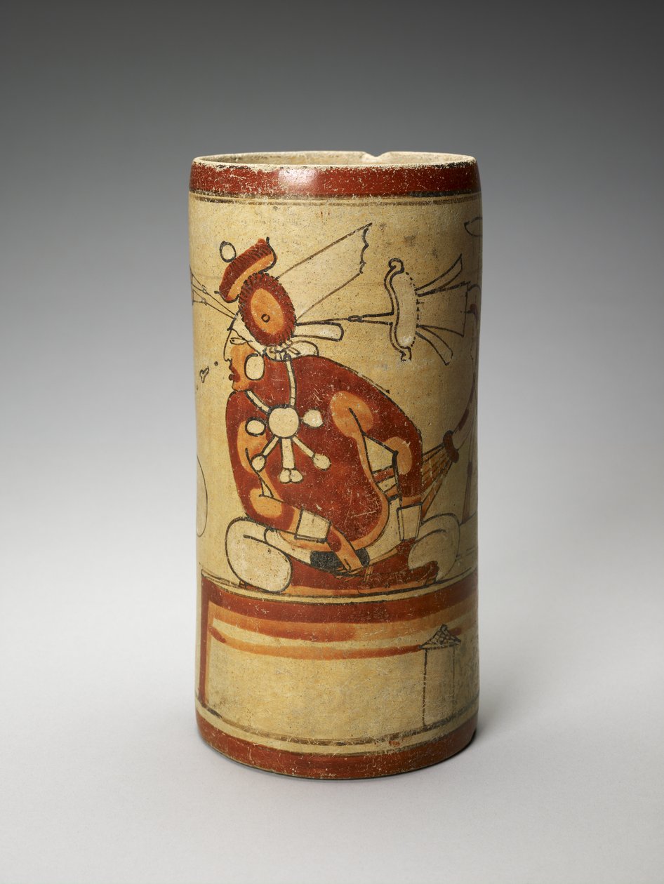Vase med presentasjonsscene, 600-900 e.Kr. (lertøy med slip) av Mayan