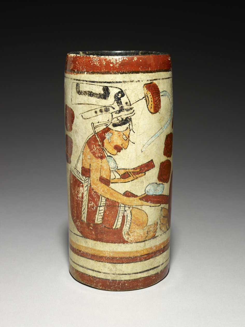Vase med presentasjonsscene, 600-900 e.Kr. (lertøy med slip) av Mayan