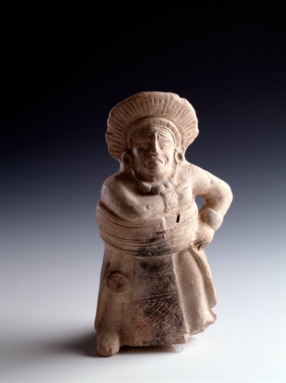Statuett av antropomorf leire som representerer en ballspiller, har funksjonen som et musikkinstrument. fra St. Augustine Acasaguastlan El Progeso, Guatemala. Dim. 19x8,5 cm Guatemala, Nasjonalmuseet di av Mayan Mayan