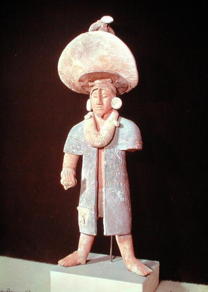 Stående maskulin figur, fra kirkegården på Isle of Jaina, Campeche State, 700-1000-tallet (polykrom terrakotta) av Mayan Mayan
