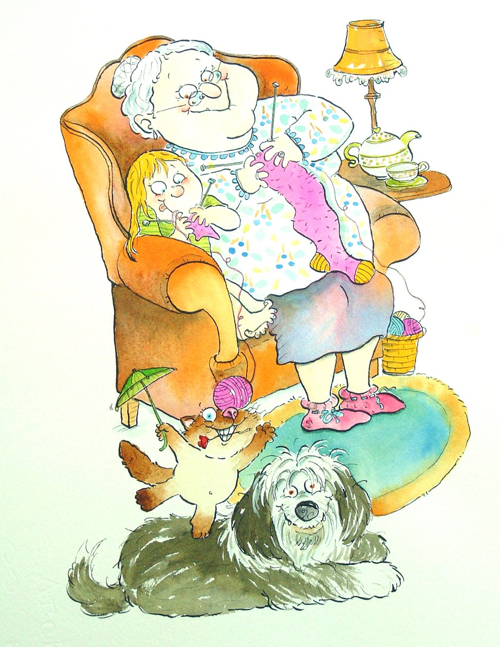 Nona (bestemor) (penn og blekk og wc på papir) av Maylee Christie