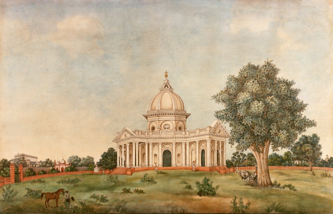 'Utvendig utsikt over St James's Church, Delhi', ca. 1836 (akvarell) av Mazhar Ali Khan
