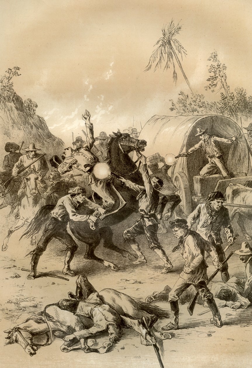 Gull-eskorte angrepet av bushrangers, Australia, 1879 av McFarlane and Erskine