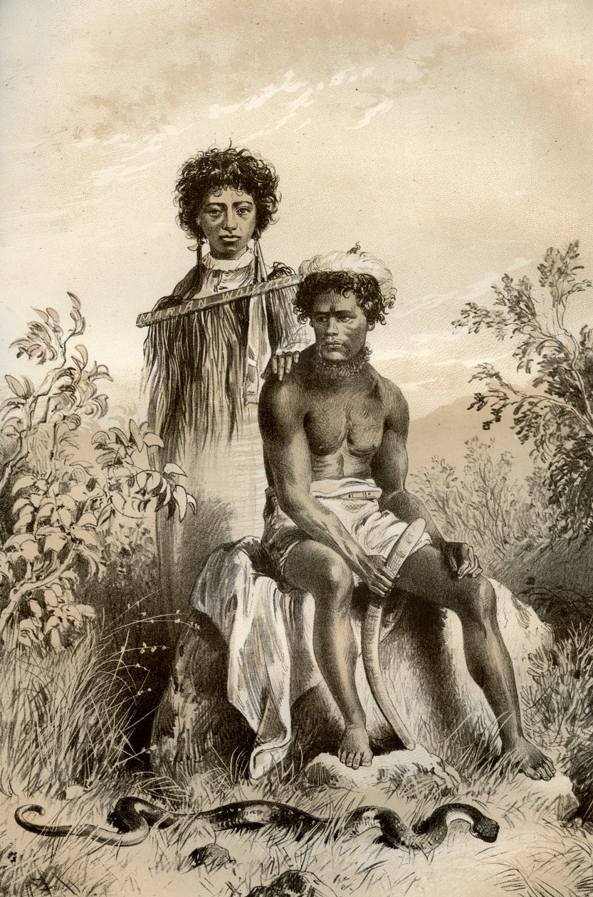 Maorier og teppeslange, New Zealand, 1879 av McFarlane and Erskine