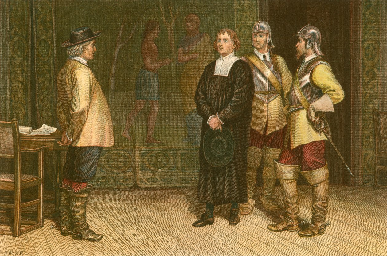 James Durham ført frem for Oliver Cromwell (farget gravering) av McLaren John Ralston