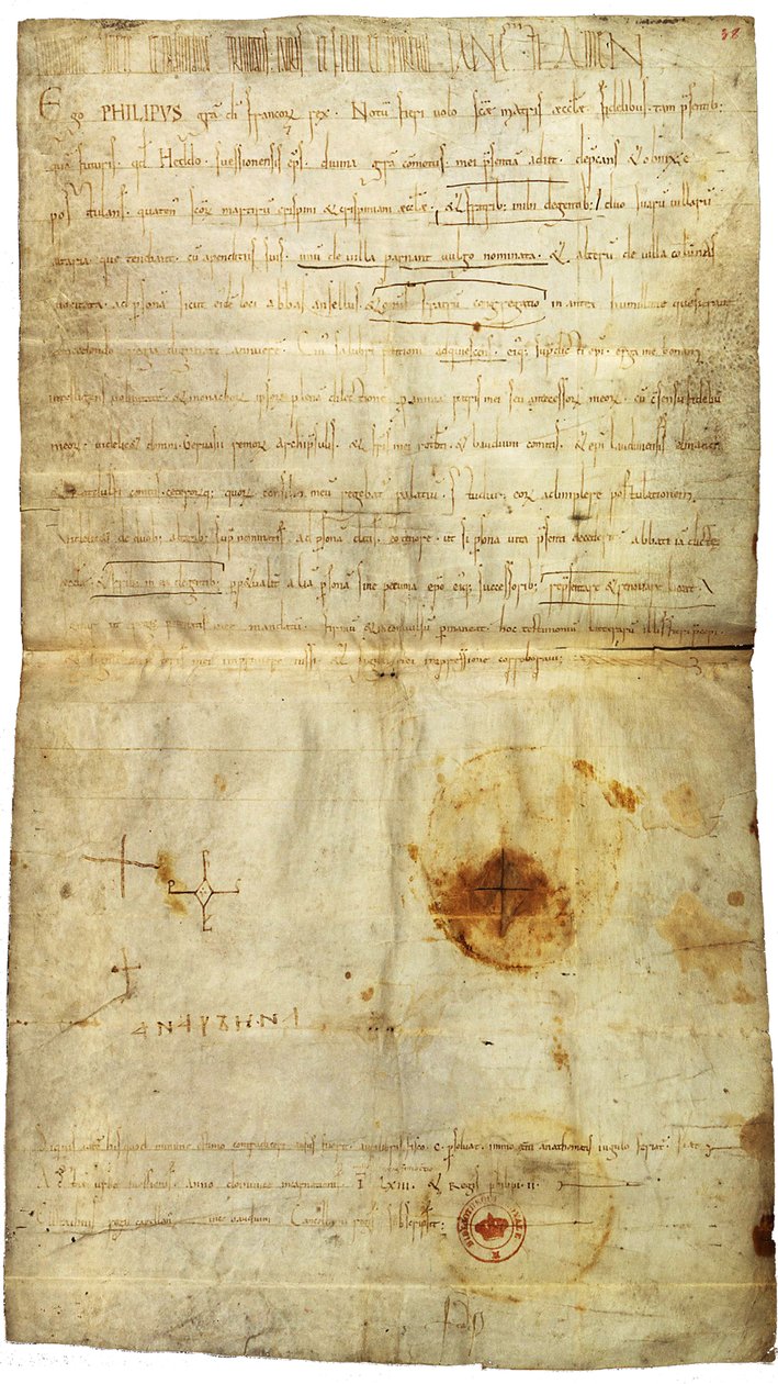 Diplom av Filip I til fordel for klosteret St. Crépin i Soissons, med signatur av Anne av Kiev, dronning av Frankrike, 1063 av Medieval Document