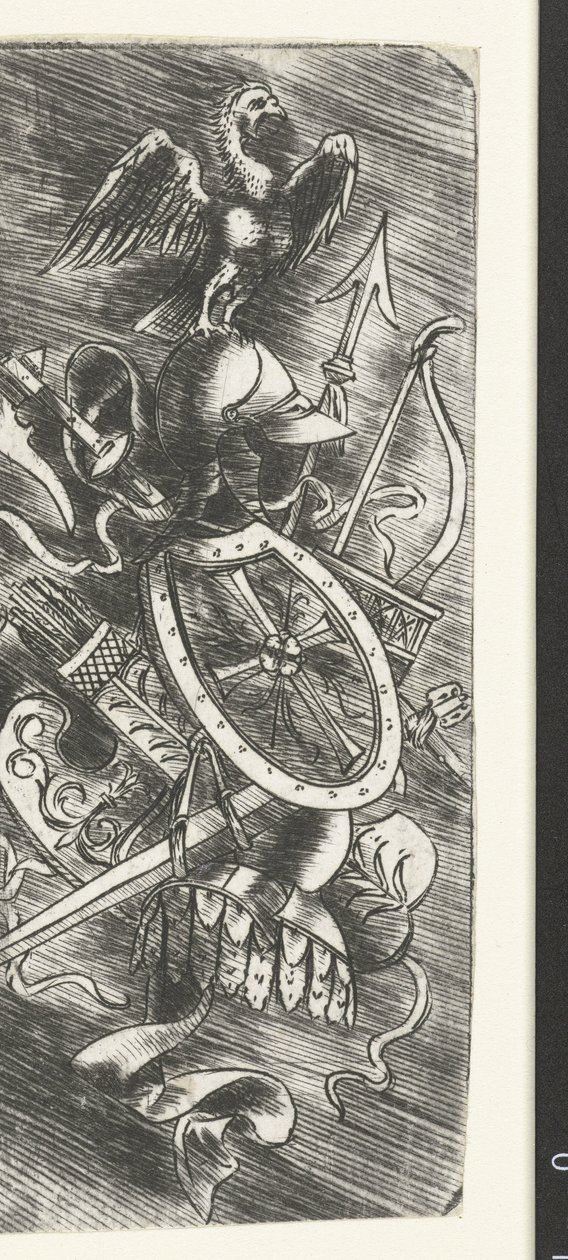 Ørn på toppen av våpentrofeer inkludert forskjellige våpen av Meester van 1515