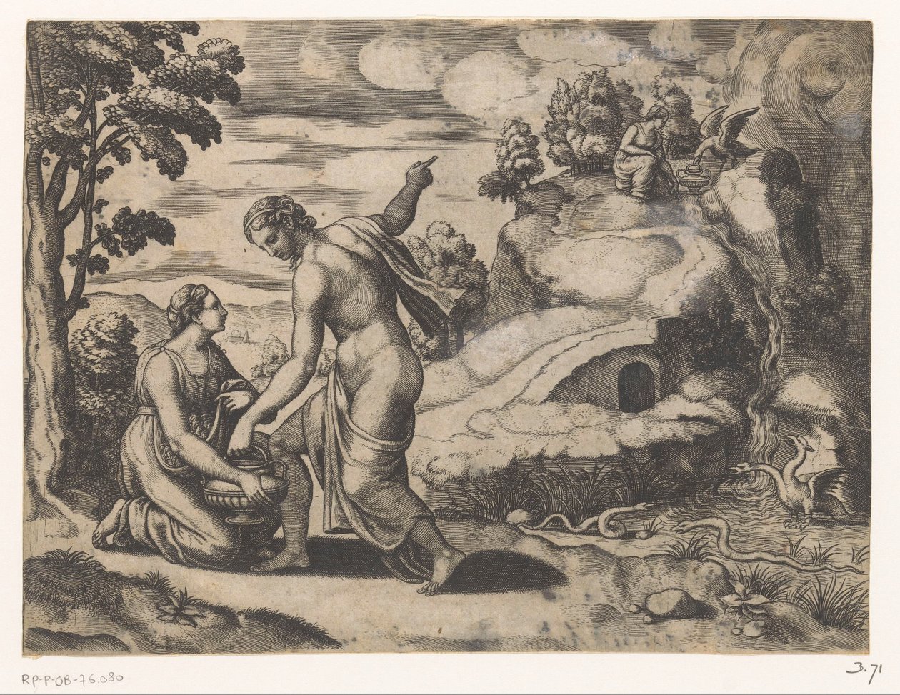 Venus sender Psyche til en brønn bevoktet av drager av Meester van de Dobbelsteen