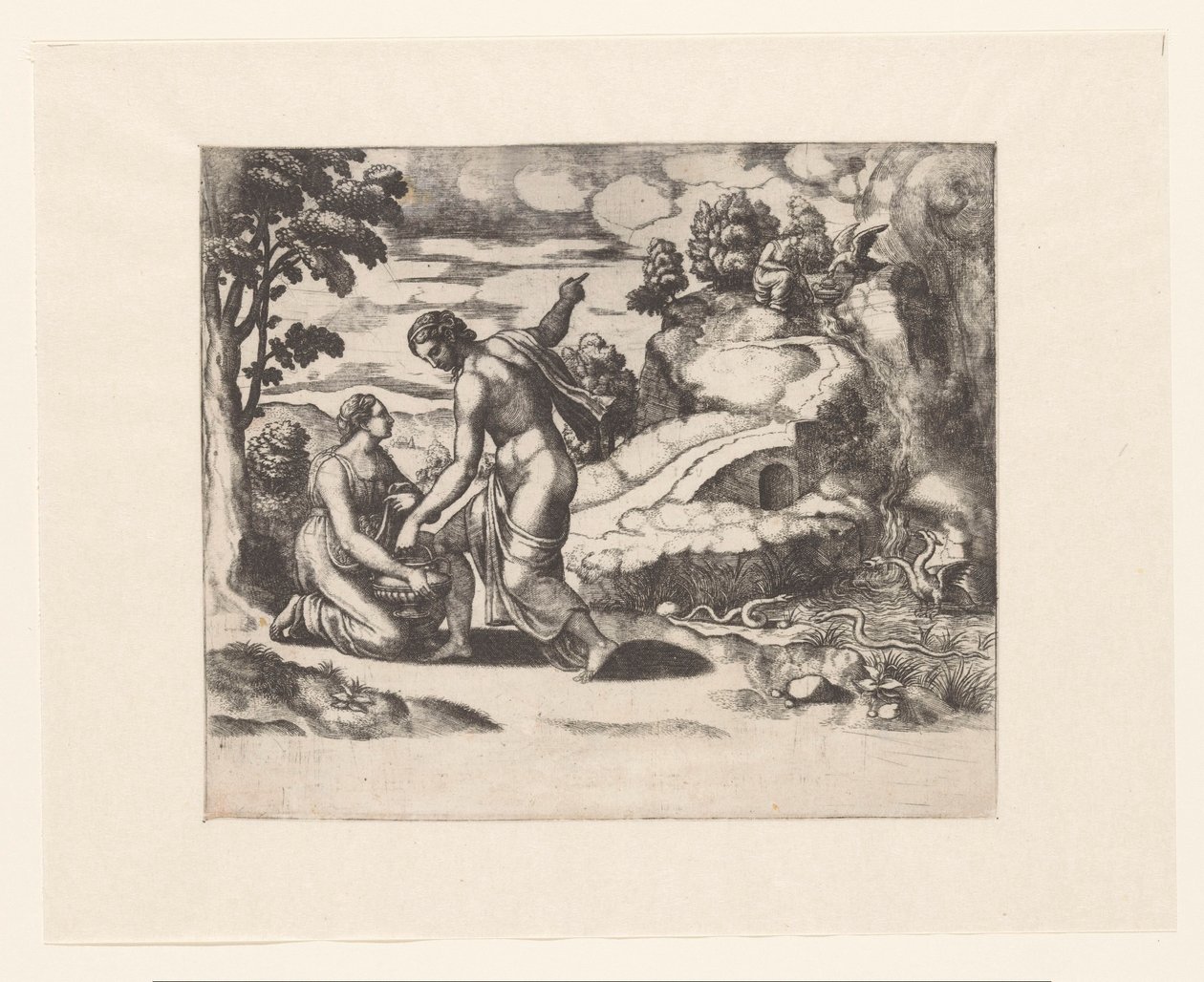 Venus sender Psyche til en brønn bevoktet av drager av Meester van de Dobbelsteen