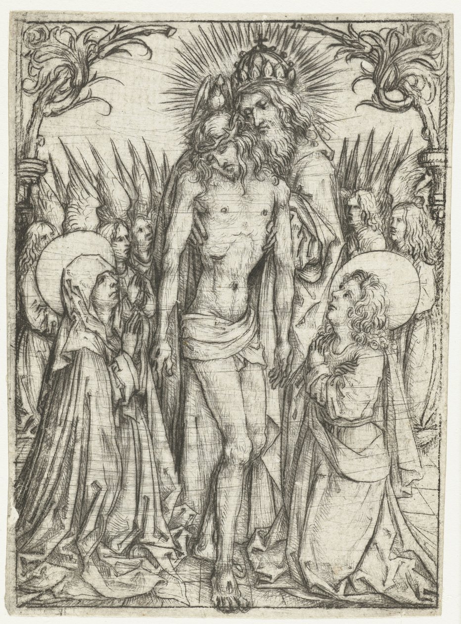Tilbedelse av den hellige treenighet av Maria, evangelisten Johannes og engler av Meester van het Amsterdamse Kabinet