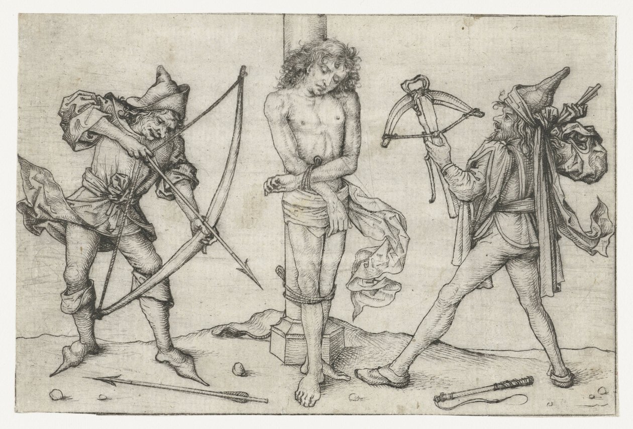 Saint Sebastian med bueskyttere av Meester van het Amsterdamse Kabinet