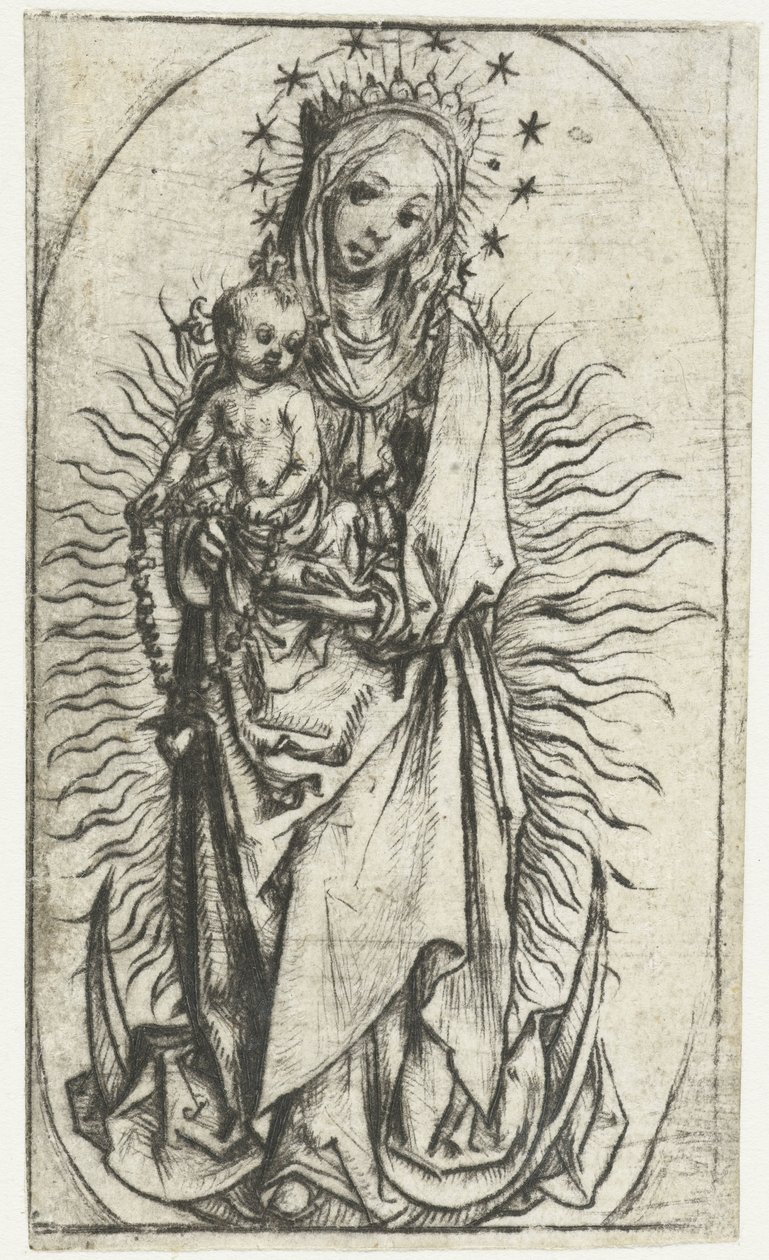 Madonna med stjernekrone og rosenkrans på halvmånen av Meester van het Amsterdamse Kabinet