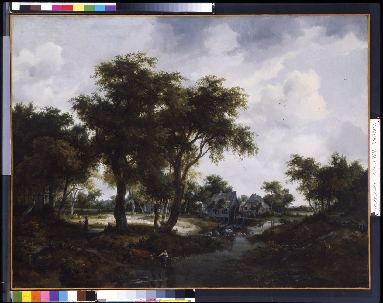 The Water Mill (The Trevor Landscape) (olje på lerret) av Meindert Hobbema