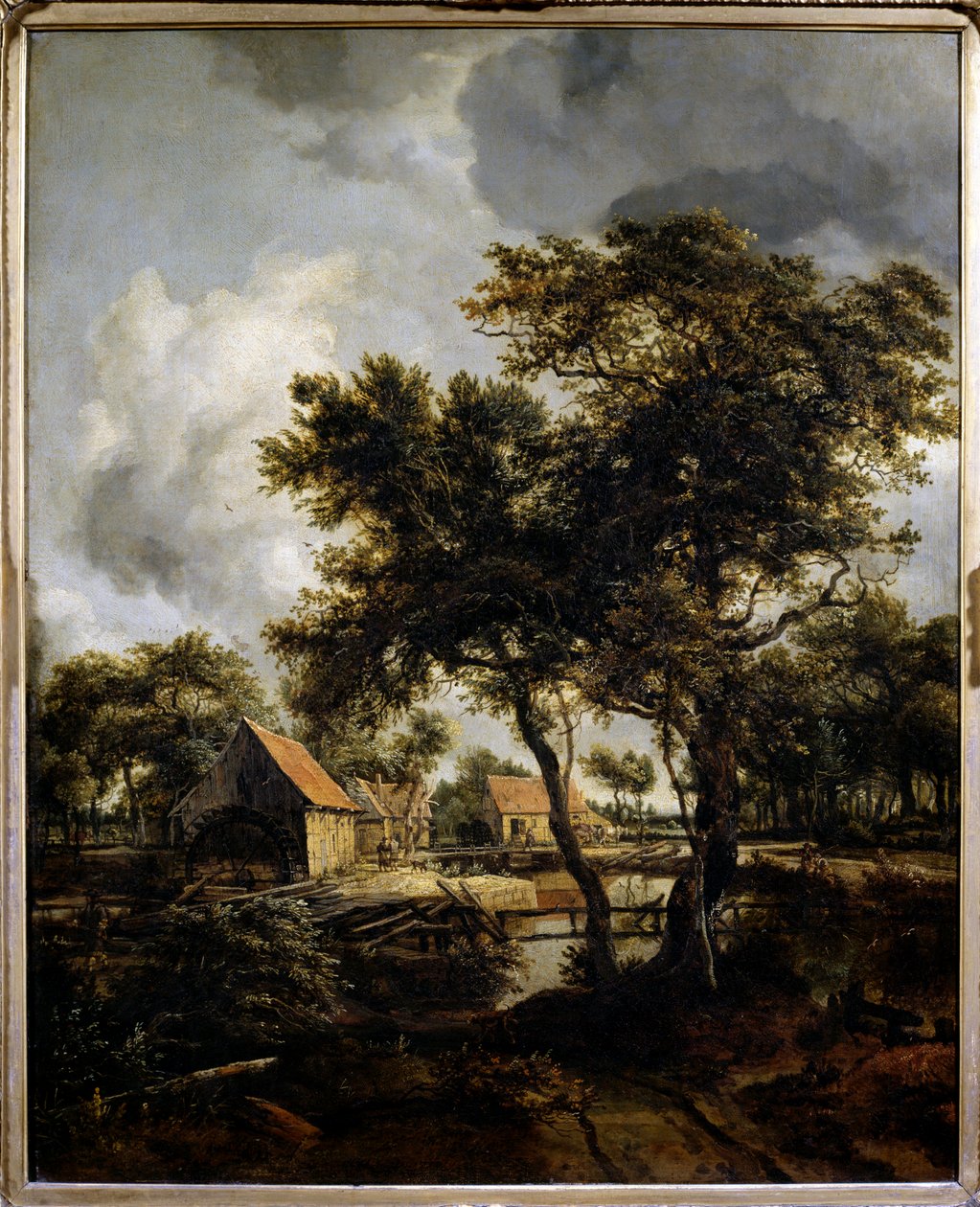 The water mill Painting by Meindert Hobbema (1638-1709) (ec.flam.) 17th century Sun. 0,8x0,66 m Paris, Musee du Louvre. av Meindert Hobbema