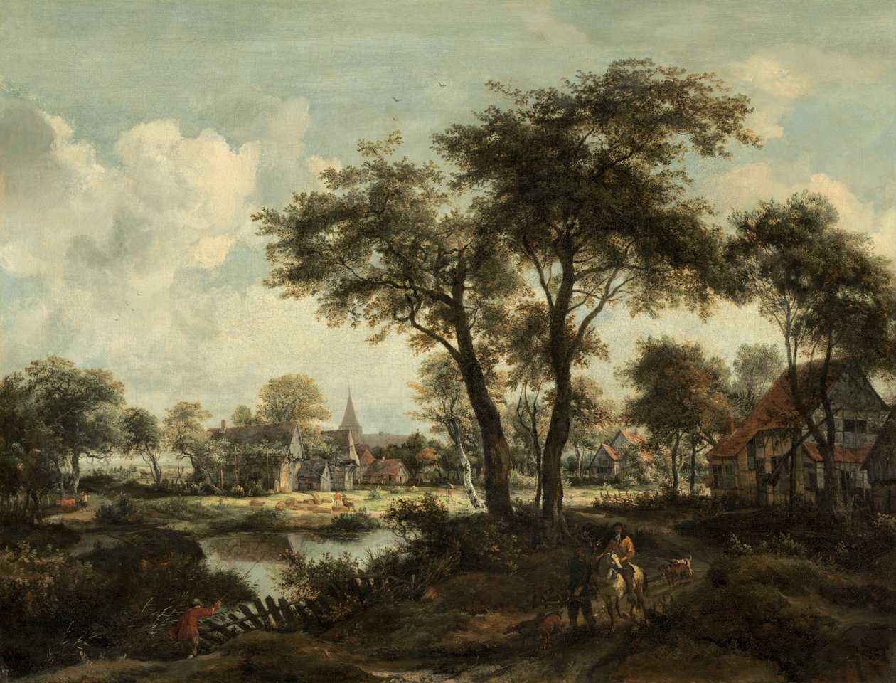 Landsby nær et basseng av Meindert Hobbema