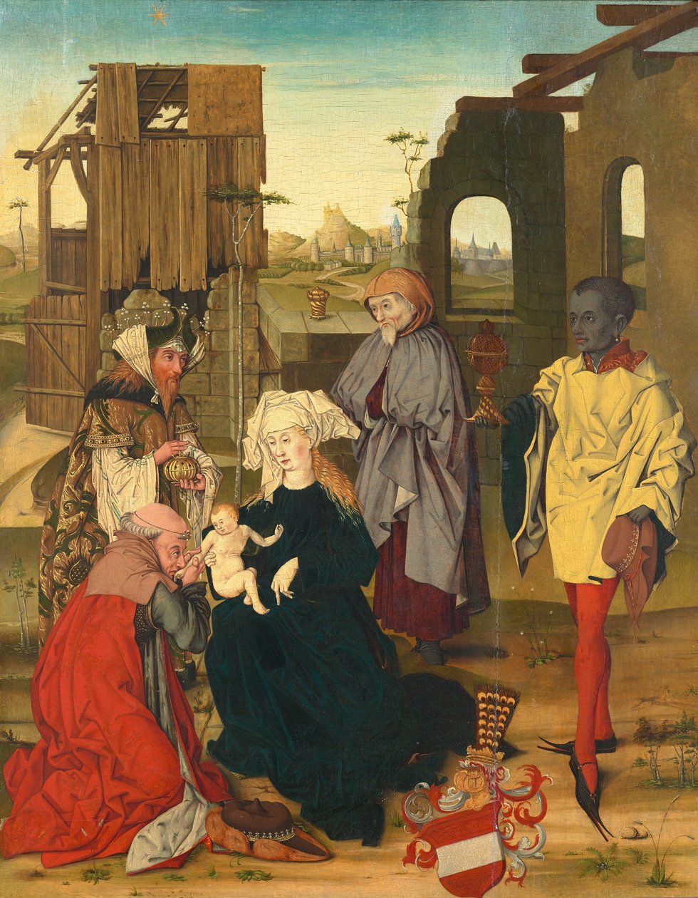 Tilbedelse av magiene av Meister der Anbetung mit dem Bindenschild