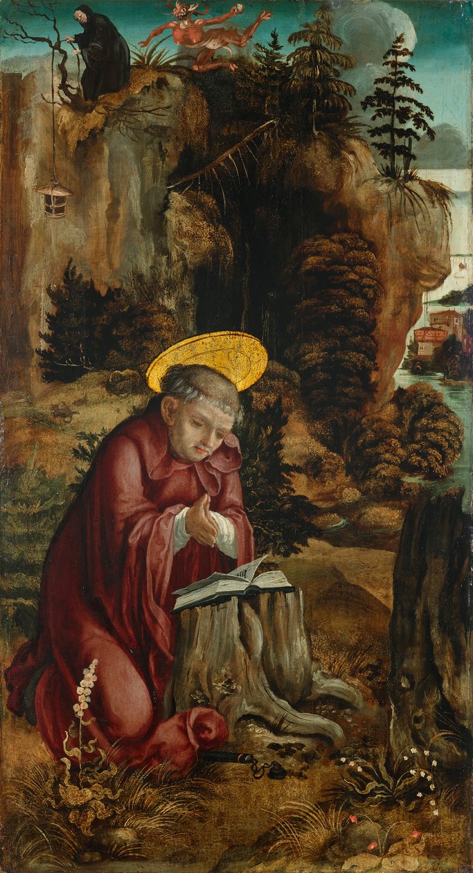 St. Benedict foran hulen i Subiaco av Meister des Innerochsenbacher Annenaltars