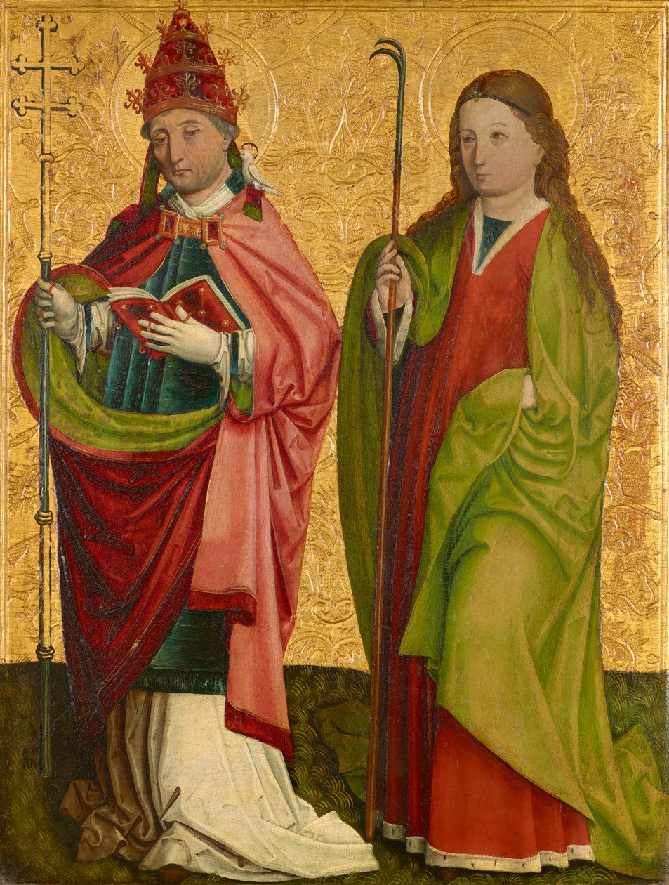 Høyre fløy av den såkalte Pretschlaipfer-triptyken: St. Gregor og Agathe (inne); helvete Erasmus og Barbara (utenfor) av Meister von Großgmain (Werkstatt)
