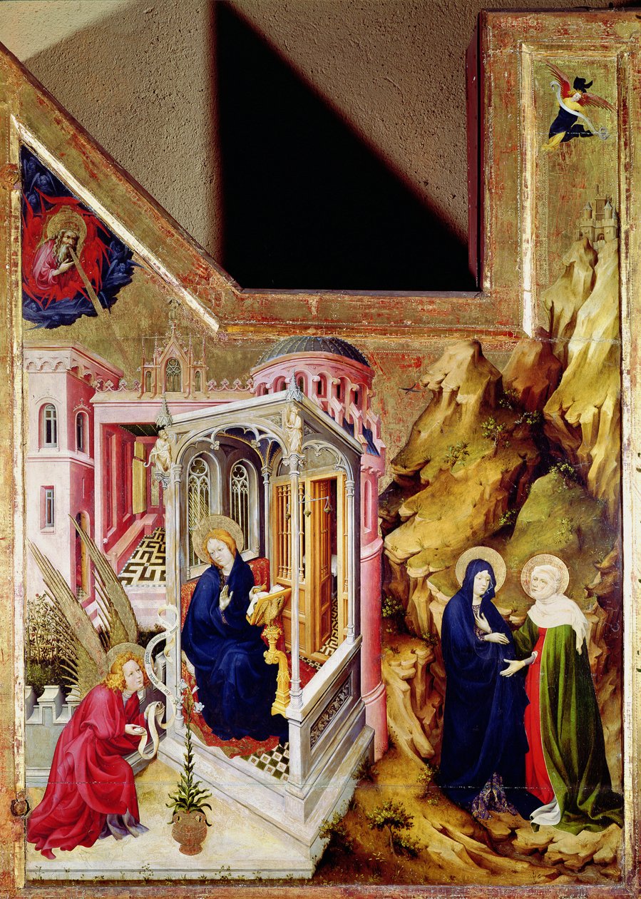 Altertavle av Chartreuse de Champmol, venstre side som viser kunngjøringen og besøket, ca. 1393-99 av Melchior Broederlam