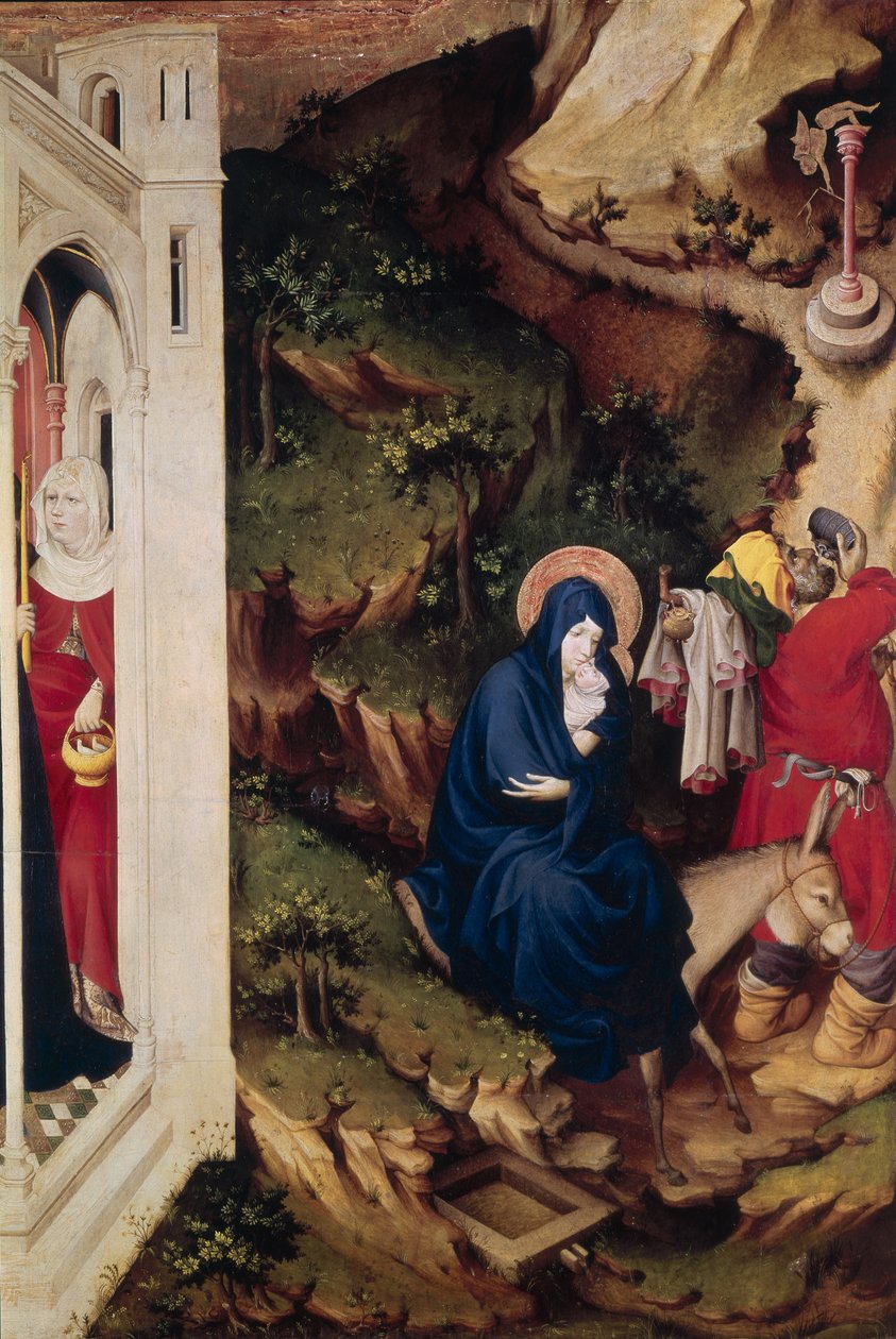 Altertavle av Chartreuse de Champmol, høyre side som viser flukten til Egypt, ca. 1393-99 (tempera på panel) (detalj av 205437) av Melchior Broederlam