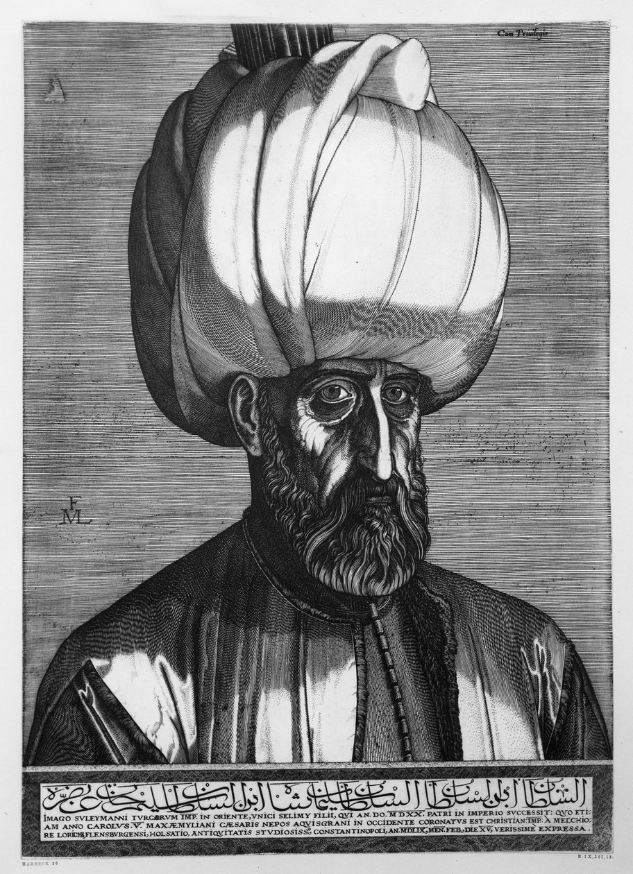 Suleiman den storslåtte, gravert i Konstantinopel, 1559 av Melchior Lorck