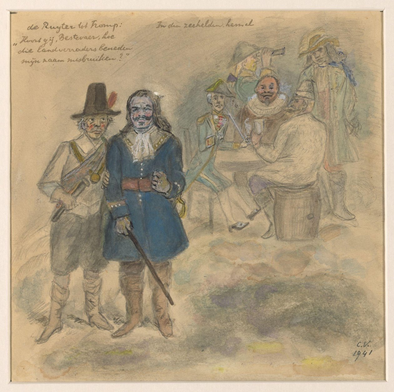 Landskap med figurer på bredden av en elv av Melchior Küsel (I)