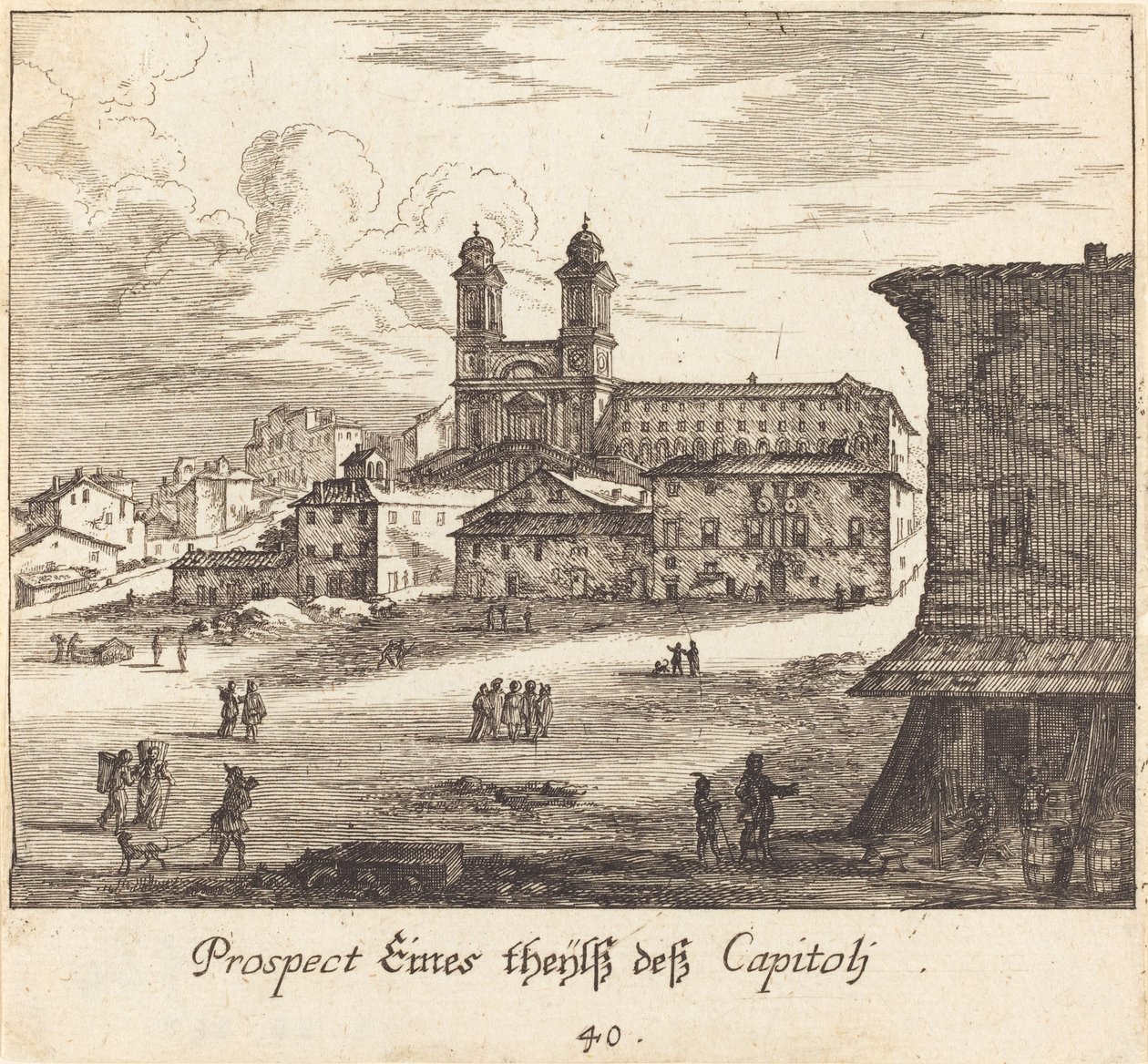 Byutsikt av Melchior Küsel after Johann Wilhelm Baur
