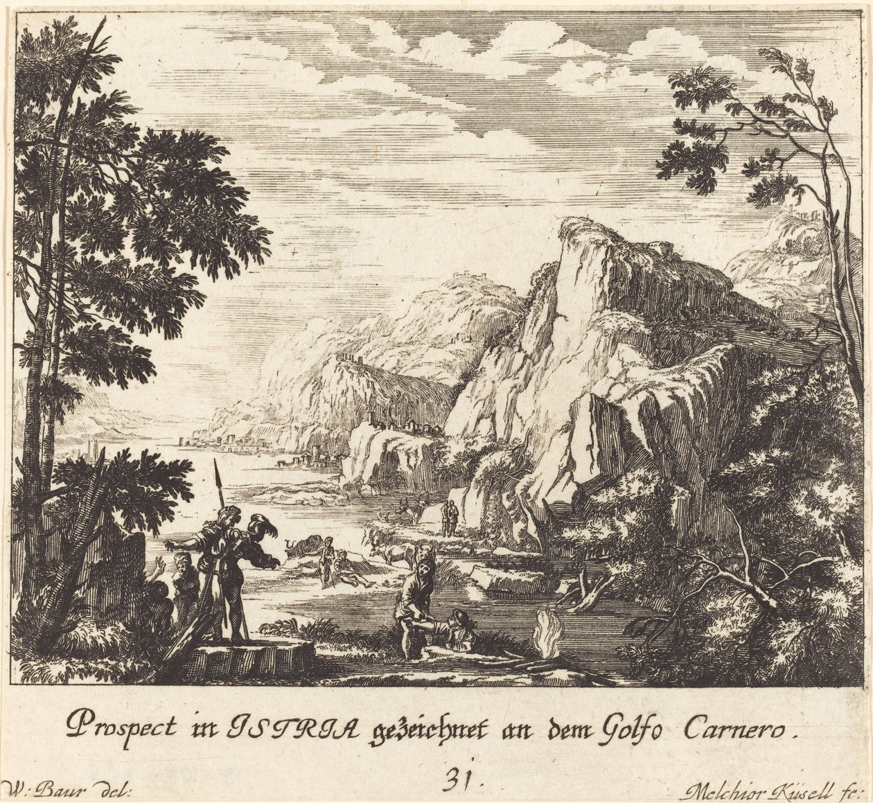 Istria, Sauebukten av Melchior Küsel after Johann Wilhelm Baur