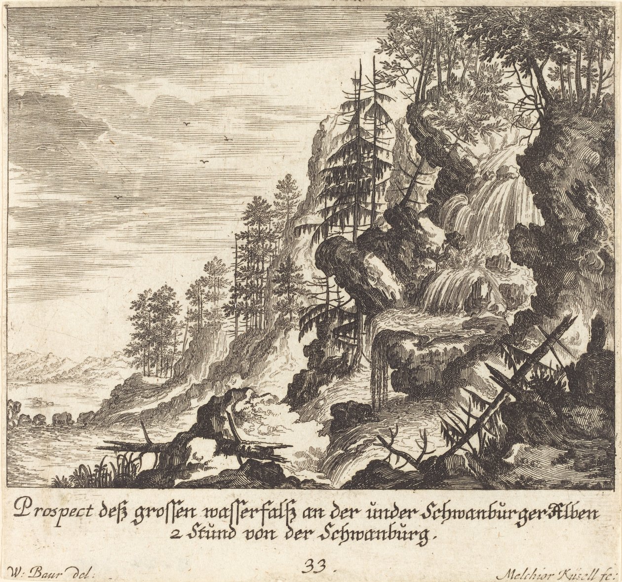 Stor foss, Schwanburg av Melchior Küsel after Johann Wilhelm Baur