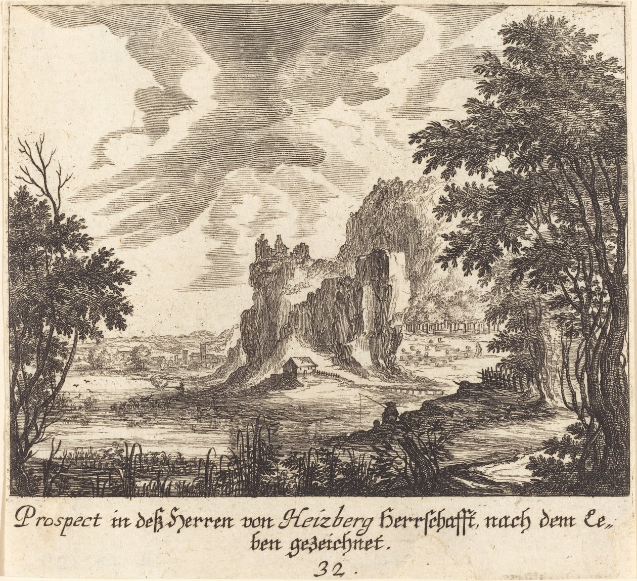 fjellutsikt av Melchior Küsel after Johann Wilhelm Baur