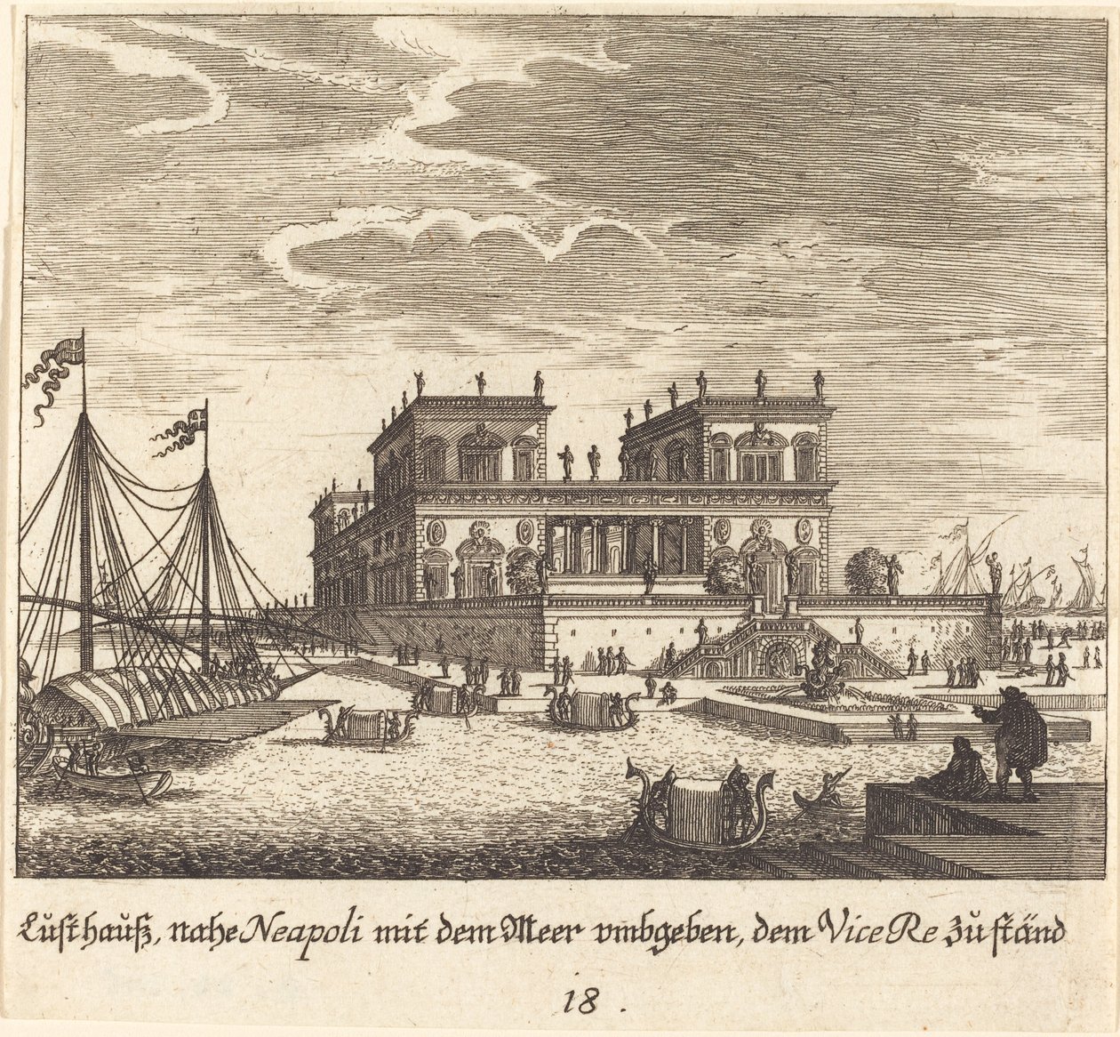 Palace, Vice Re, Napoli av Melchior Küsel after Johann Wilhelm Baur