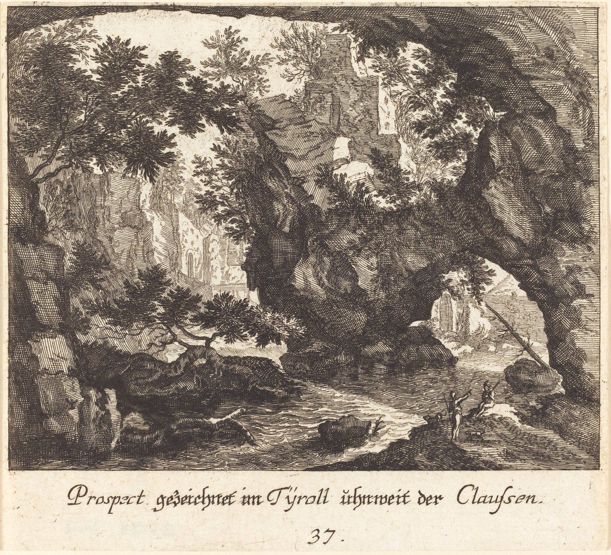 Tyrolsk landskap av Melchior Küsel after Johann Wilhelm Baur