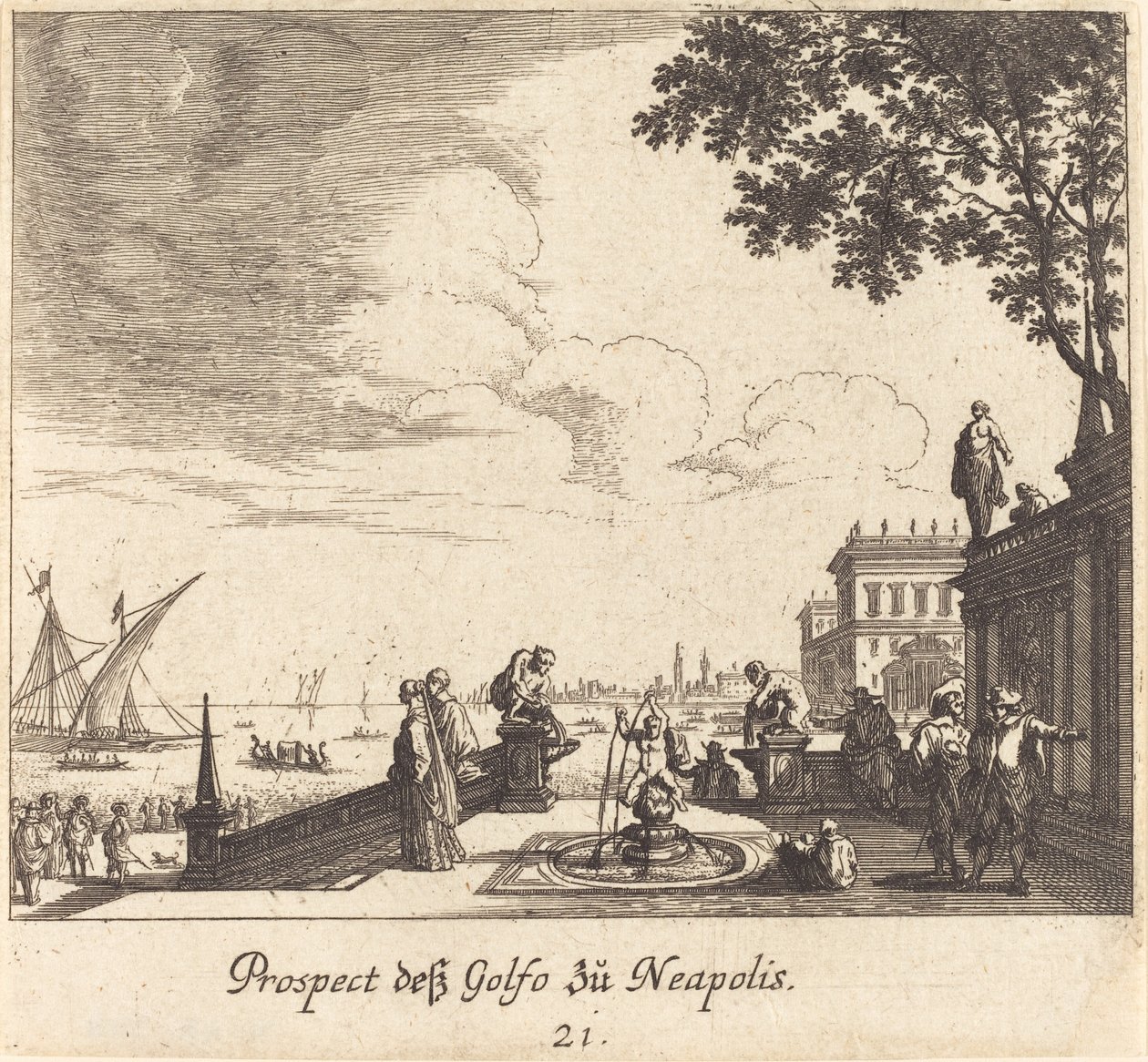 Utsikt over Napolibukten av Melchior Küsel after Johann Wilhelm Baur