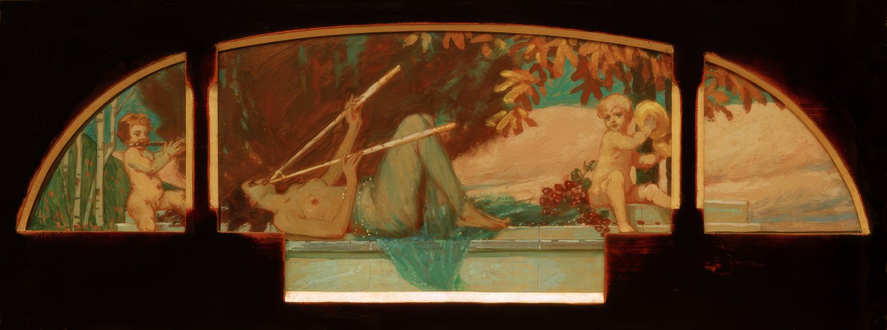 Allegory of Autumn (satyrmusikk med en nymfe som blåser en dobbel auloi) av Melchior Lechter