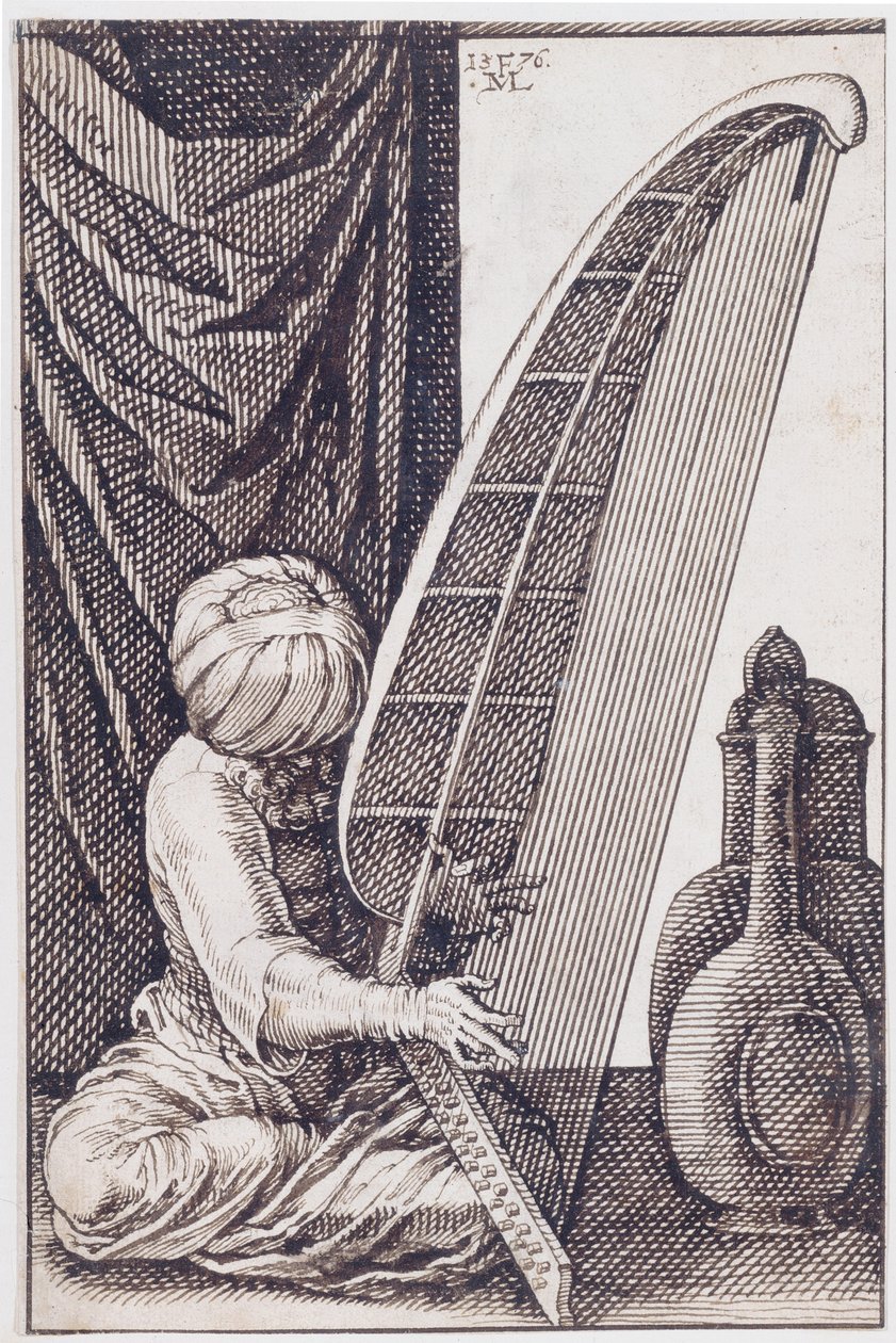 Turk spiller på en harpe, 1576 av Melchior Lorch