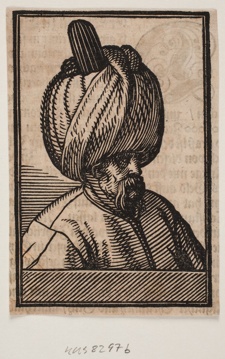 Byste av skjeggete mann iført turban, 3/4 profil mot høyre av Melchior Lorck