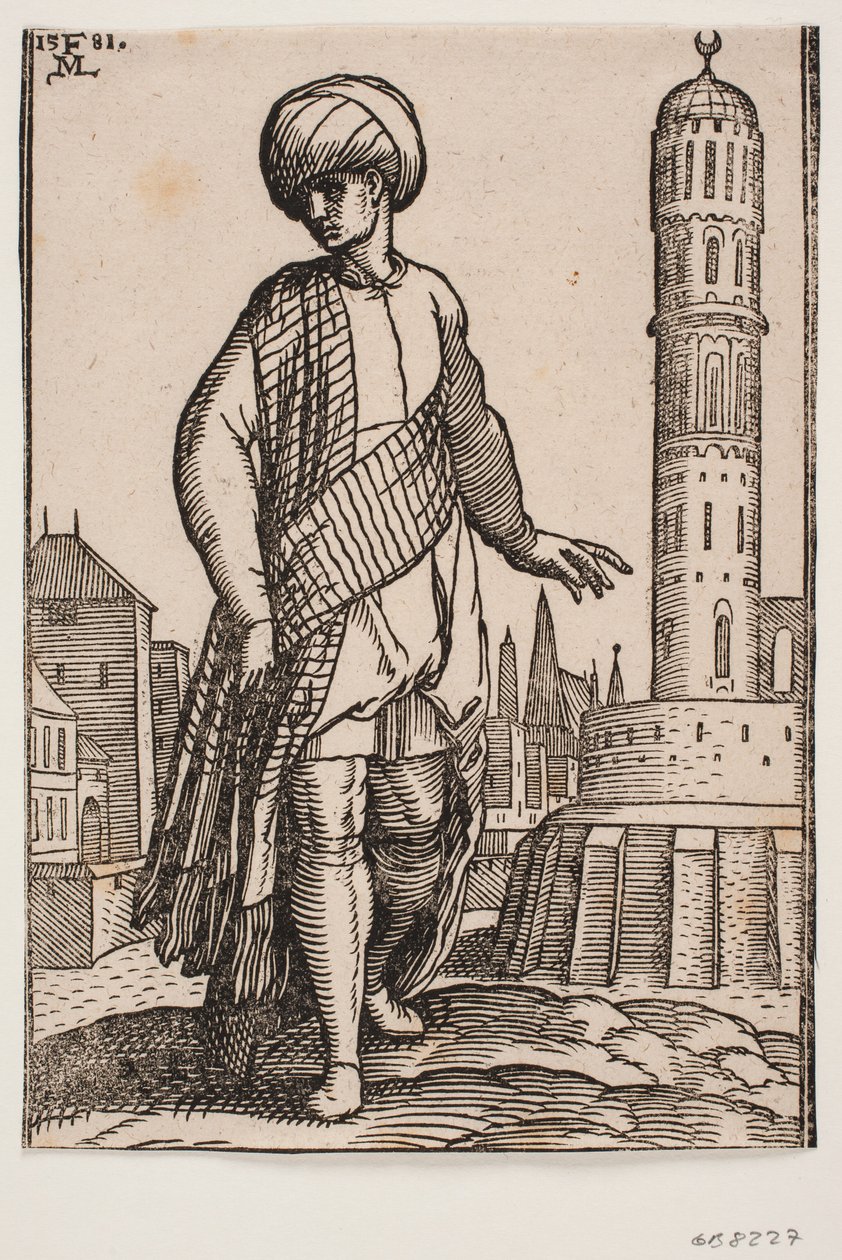 Elegant ung mann med turban og langt sjal av Melchior Lorck
