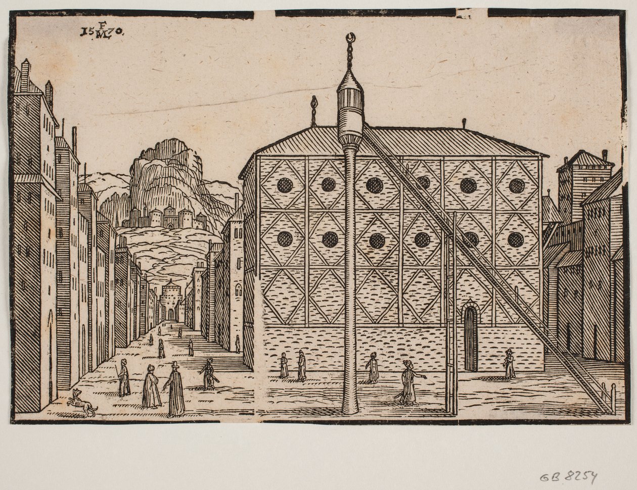 Gate, i forgrunnen moske og frittstående minaret av Melchior Lorck
