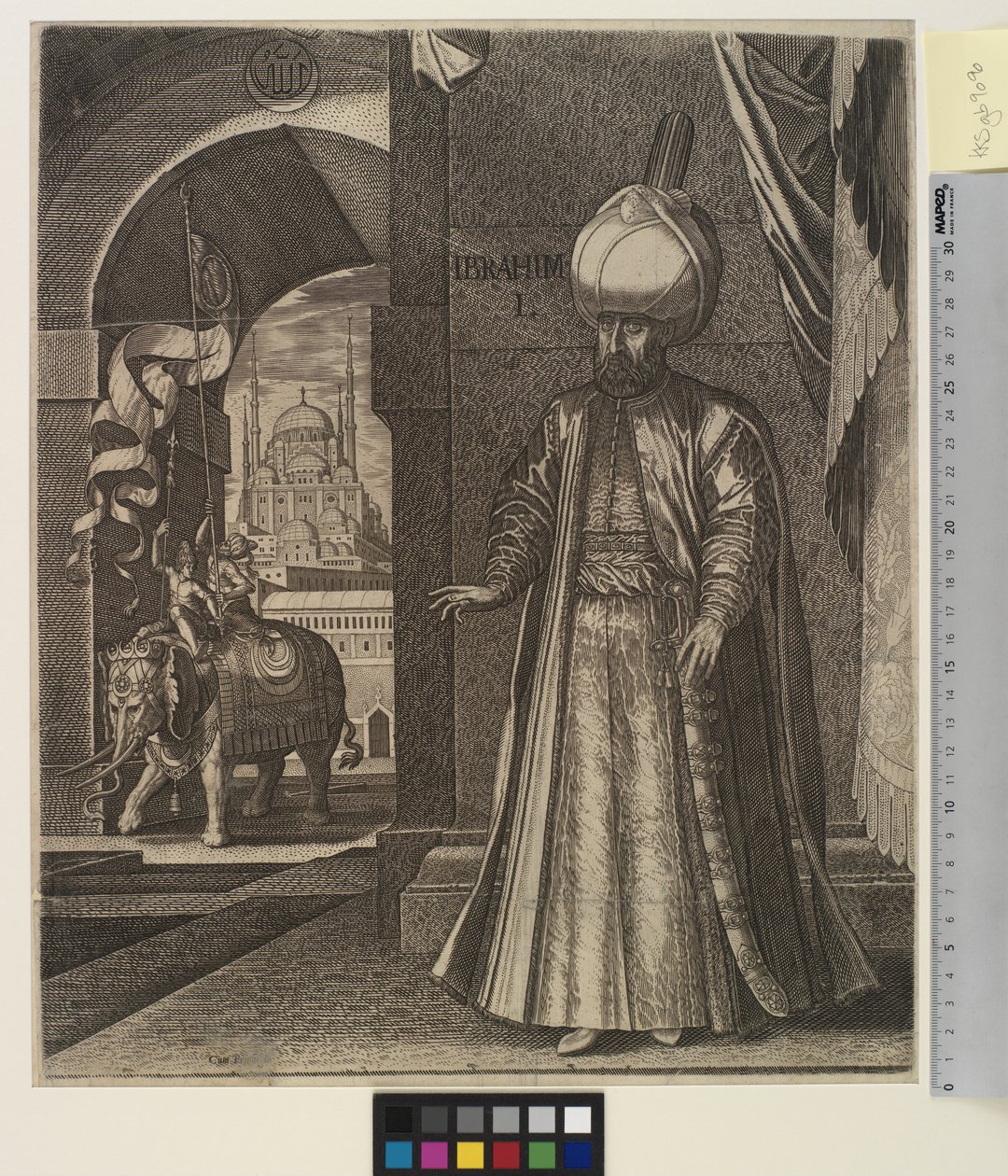 Portrett av Sultan Suleiman den storslåtte (stående) av Melchior Lorck