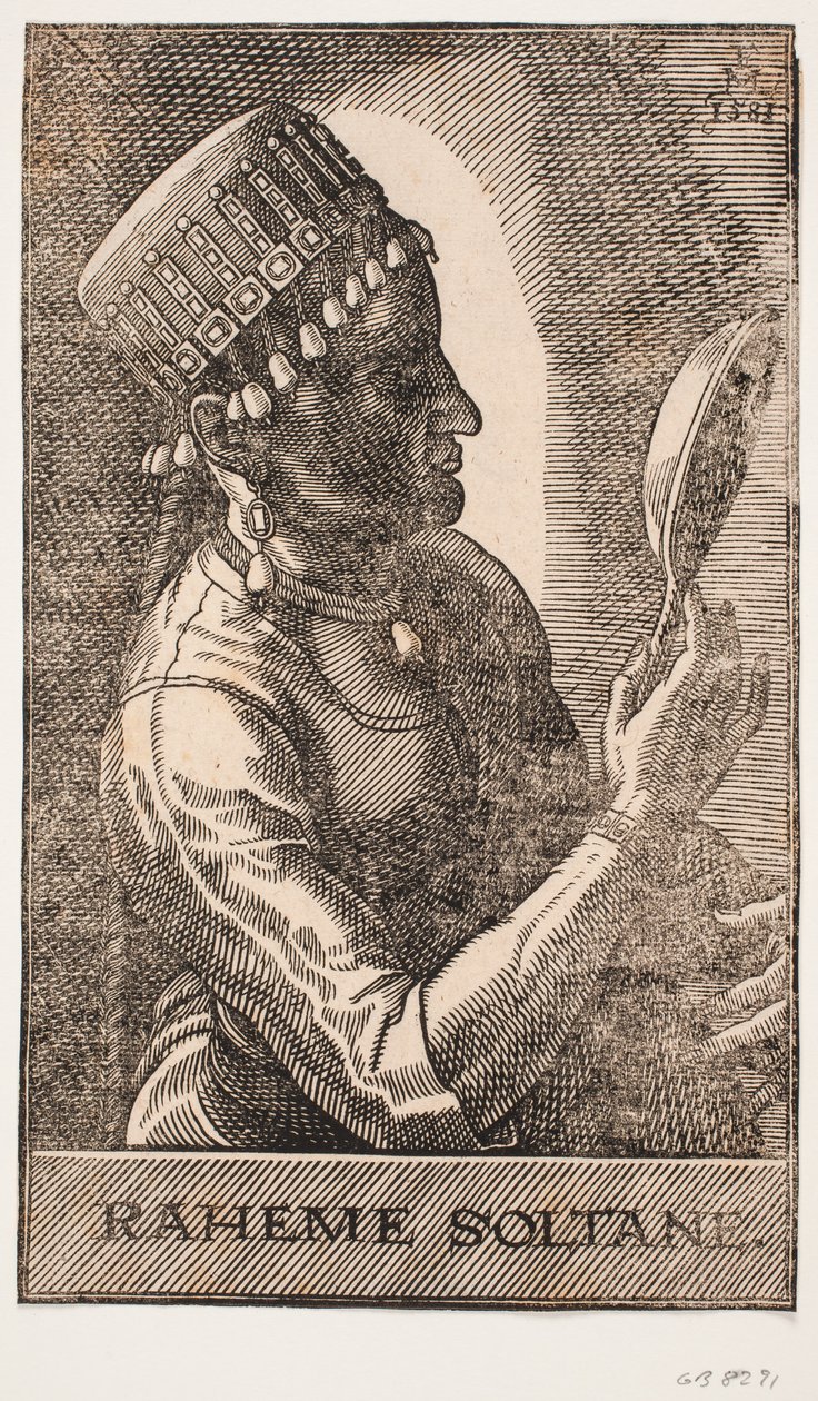 Sultanportrett, speilvendt, profil til r.: RAHEME SOLTANE. av Melchior Lorck