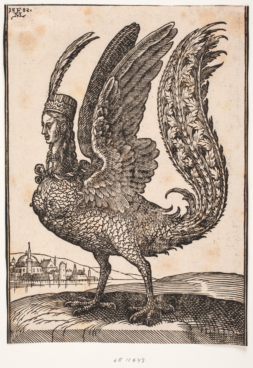 Uidentifisert mytisk dyr, harpy eller sirene av Melchior Lorck