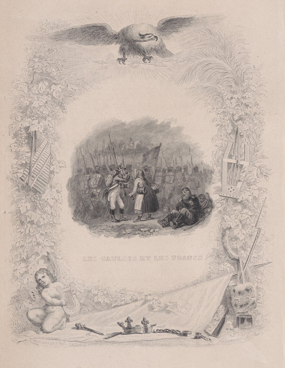 Gallerne og francene, fra The Songs of Béranger, 1829 av Melchior Peronard