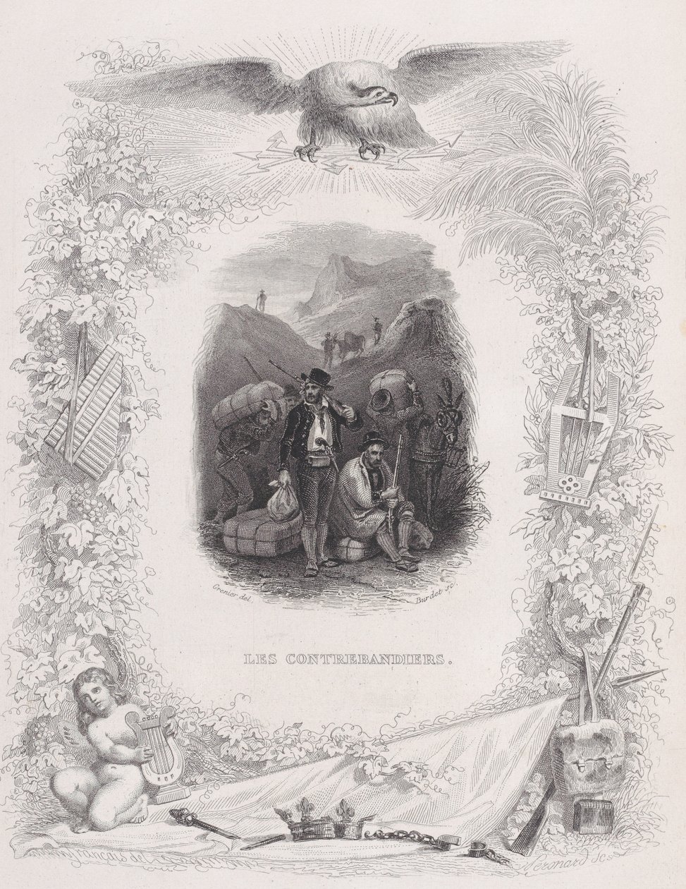 Smuglerne, fra The Songs of Béranger, 1829 av Melchior Peronard