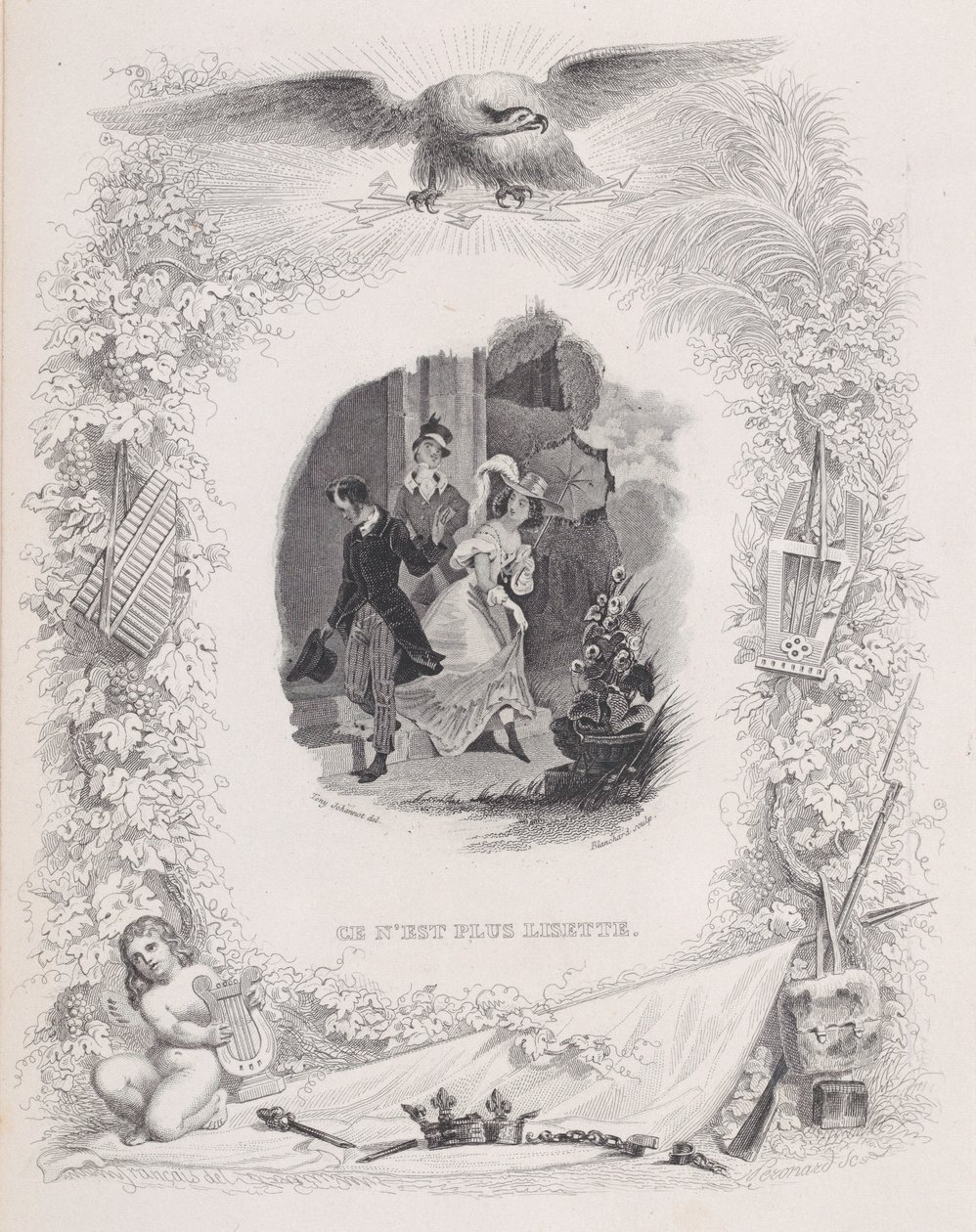 It is No Longer Lisette, fra The Songs of Béranger, 1829. Skapere: Melchior Péronard, Auguste Blanchard I. av Melchior Péronard, Auguste Blanchard I