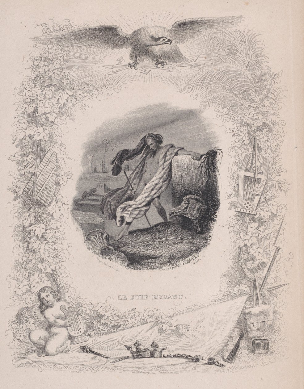 Den vandrende jøde, fra The Songs of Béranger, 1829. Skapere: Melchior Péronard, Joubert. av Melchior Péronard, Joubert